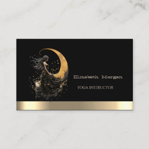 Elegante Gouden Maan Meisje Zwarte Yoga Visitekaartje