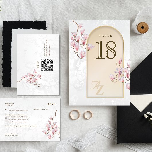 Elegante gouden Magnolia Trouwtafel Nummer Kaart