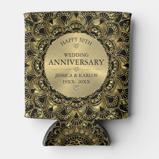 Elegante gouden mandala 50ste gouden trouwdag blikjeskoeler (Voorkant)