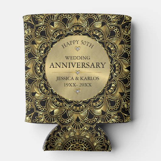 Elegante gouden mandala 50ste gouden trouwdag blikjeskoeler (Achterkant)