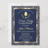 Elegante Gouden Mandala Blauwe Eerste Heilige Comm Kaart (Voorkant)
