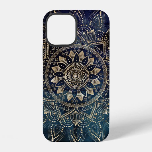 Elegante Gouden Mandala Blauwe Melkweg iPhone Hoesje (Achterkant)