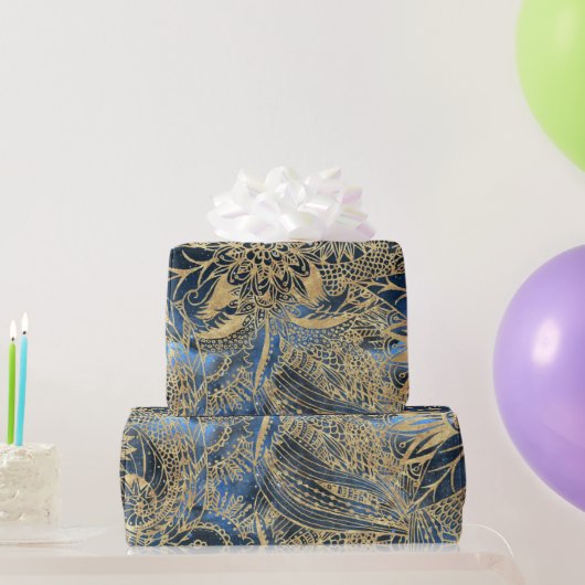 Elegante gouden mandala bloemen blauwe nevel cadeaupapier (Feestgeschenken)