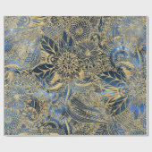 Elegante gouden mandala bloemen blauwe nevel cadeaupapier (Vlak)