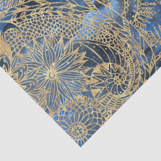 Elegante gouden mandala bloemen blauwe nevel tissuepapier (Detail)