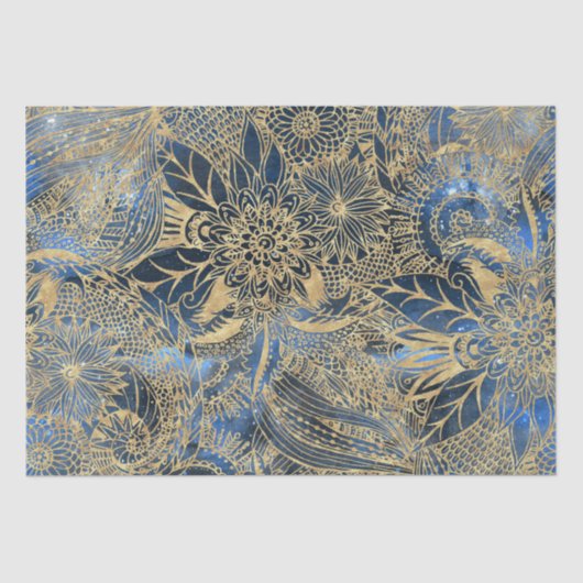 Elegante gouden mandala bloemen blauwe nevel tissuepapier (Voorkant)