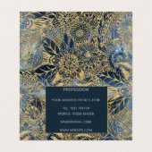 Elegante gouden mandala bloemen blauwe nevel visitekaartje (Binnenkant ongevouwen)