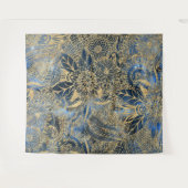 Elegante gouden mandala bloemen blauwe nevel wandkleed (Voorkant (horizontaal))