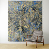 Elegante gouden mandala bloemen blauwe nevel wandkleed (In situ)
