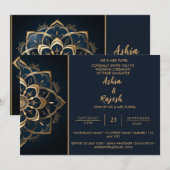 Elegante gouden mandala bruiloft uitnodiging (Voorkant / Achterkant)