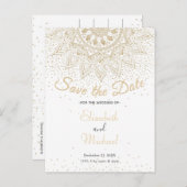 Elegante Gouden Mandala Confetti Ontwerp Aankondigingskaart (Voorkant / Achterkant)