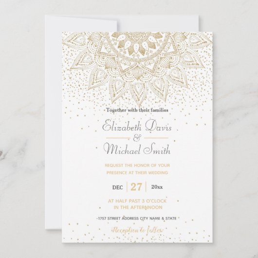 Elegante Gouden Mandala Confetti Ontwerp Kaart (Voorkant)