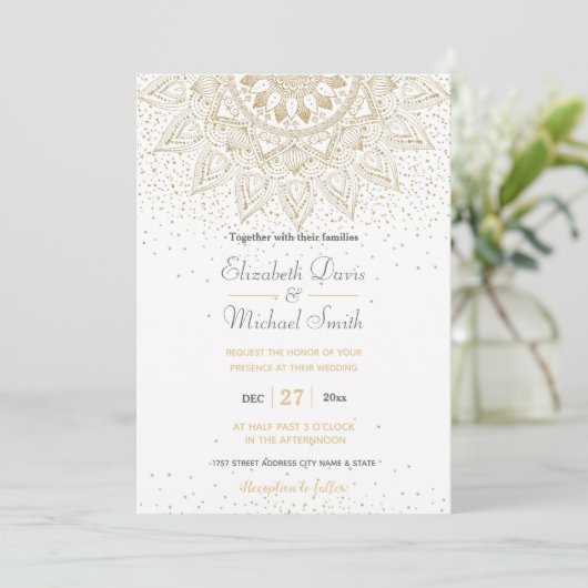 Elegante Gouden Mandala Confetti Ontwerp Kaart (Staand voorkant)