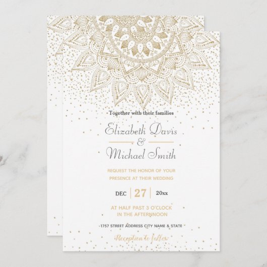 Elegante Gouden Mandala Confetti Ontwerp Kaart (Voorkant / Achterkant)