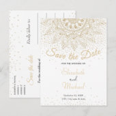 Elegante gouden mandala-confettidesign aankondigingskaart (Voorkant / Achterkant)