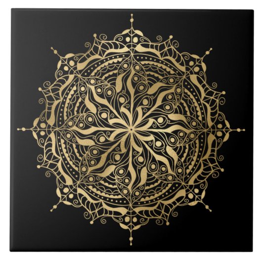 Elegante gouden mandala decor keramische tegel tegeltje (Voorkant)