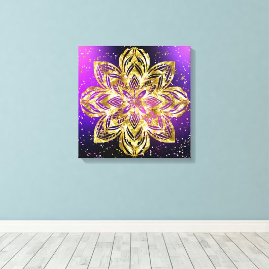 Elegante gouden Mandala Glitter Paarse Gradient Canvas Afdruk (Insitu (Houten vloer))