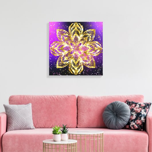 Elegante gouden Mandala Glitter Paarse Gradient Canvas Afdruk (Insitu (Woonkamer))