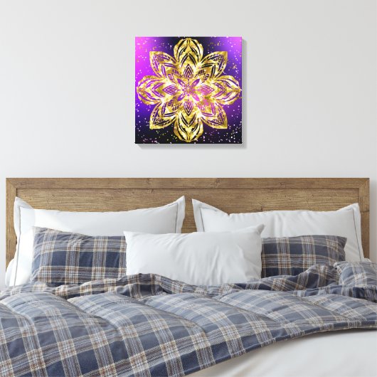 Elegante gouden Mandala Glitter Paarse Gradient Canvas Afdruk (Insitu (Slaapkamer))