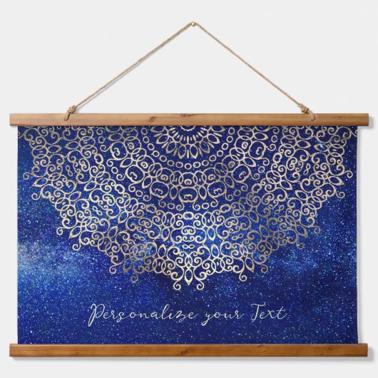 Elegante Gouden Mandala Trippy Psychedelische Hipp Hangend Wandkleed (Voorkant)