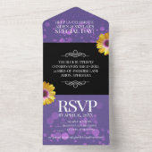 Elegante Gouden Margrieten met Paarse Glitter Brui All In One Uitnodiging (Binnen)