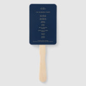 Elegante gouden marine blauw bruiloft programma handwaaier (Achterkant)