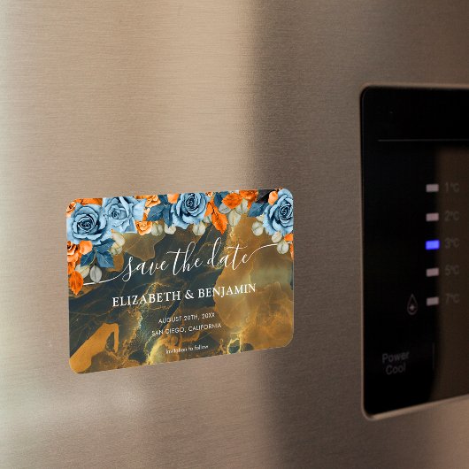 Elegante gouden marine en roest bruiloft opslaan v magneet