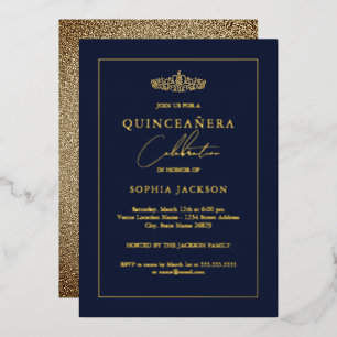 Elegante Gouden Marine Quinceanera 15e Verjaardag Folie Uitnodiging
