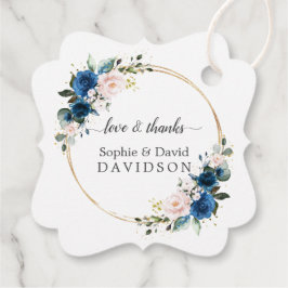 Elegante gouden marineblauwe roze bloemen bloeiend bedankjes labels