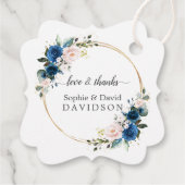 Elegante gouden marineblauwe roze bloemen bloeiend bedankjes labels (Achterkant)