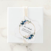 Elegante gouden marineblauwe roze bloemen bloeiend bedankjes labels (In situ)