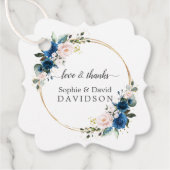 Elegante gouden marineblauwe roze bloemen bloeiend bedankjes labels (Voorkant)