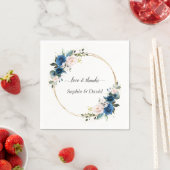 Elegante gouden marineblauwe roze bloemen bloeiend servet (Insitu)