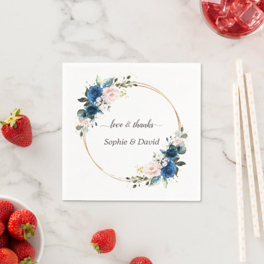 Elegante gouden marineblauwe roze bloemen bloeiend servet (Insitu)