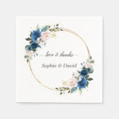 Elegante gouden marineblauwe roze bloemen bloeiend servet (Voorkant)