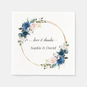 Elegante gouden marineblauwe roze bloemen bloeiend servet