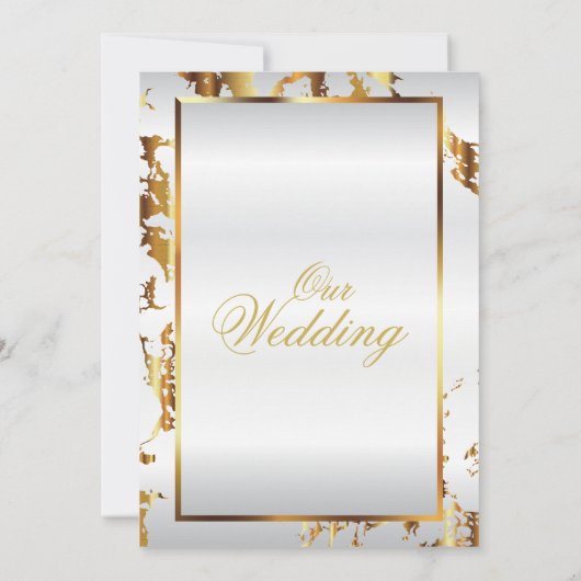 Elegante gouden marmer en witte satijn uitnodiging (Achterkant)