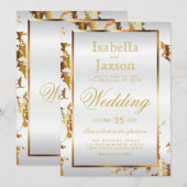 Elegante gouden marmer en witte satijn uitnodiging (Voorkant / Achterkant)