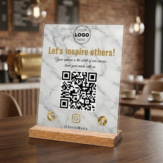 Elegante Gouden Marmer Moderne Zakelijke QR-code Acryl Bord
