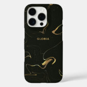 Elegante Gouden Marmer op Black Effect Custom Name Case-Mate iPhone Case (Achterkant)