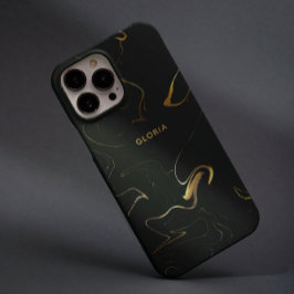 Elegante Gouden Marmer op Black Effect Custom Name iPhone 16 Pro Hoesje