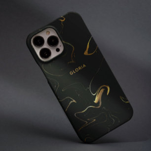 Elegante Gouden Marmer op Black Effect Custom Name iPhone 16 Pro Hoesje