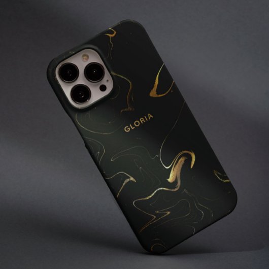 Elegante Gouden Marmer op Black Effect Custom Name Case-Mate iPhone Case