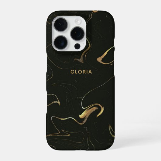 Elegante Gouden Marmer op Black Effect Custom Name iPhone Hoesje (Achterkant)