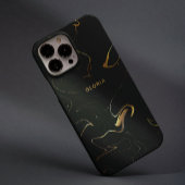 Elegante Gouden Marmer op Black Effect Custom Name iPhone Hoesje