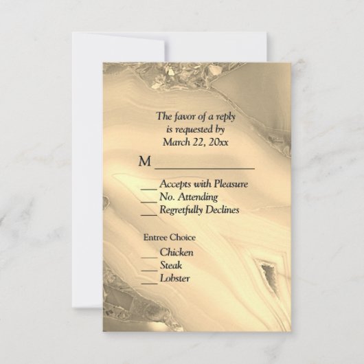 Elegante gouden marmeren agaat RSVP met menuopties Kaartje (Voorkant)