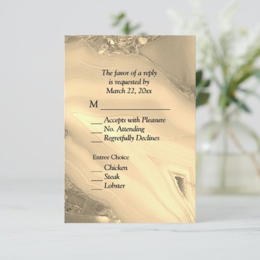 Elegante gouden marmeren agaat RSVP met menuopties Kaartje (Staand voorkant)