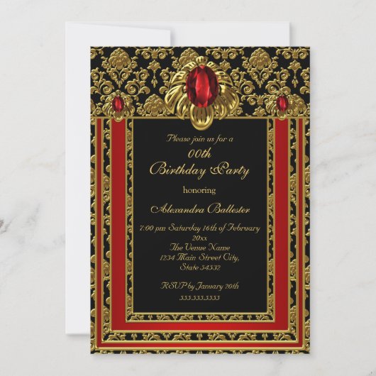 Elegante Gouden Marokkaanse Stijl Rode Edelsteen V Kaart (Voorkant)