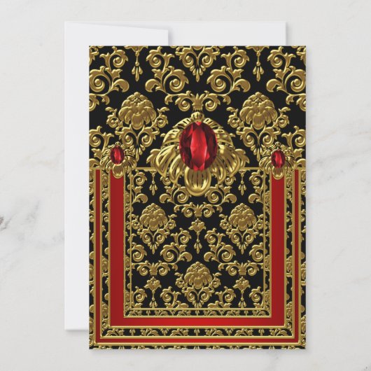 Elegante Gouden Marokkaanse Stijl Rode Edelsteen V Kaart (Achterkant)