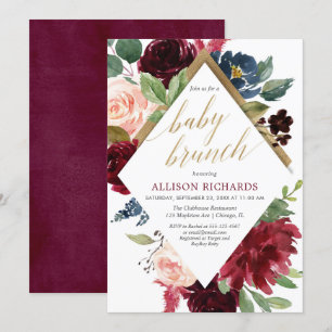 Elegante gouden marsala bordeaux roze baby brunch kaart